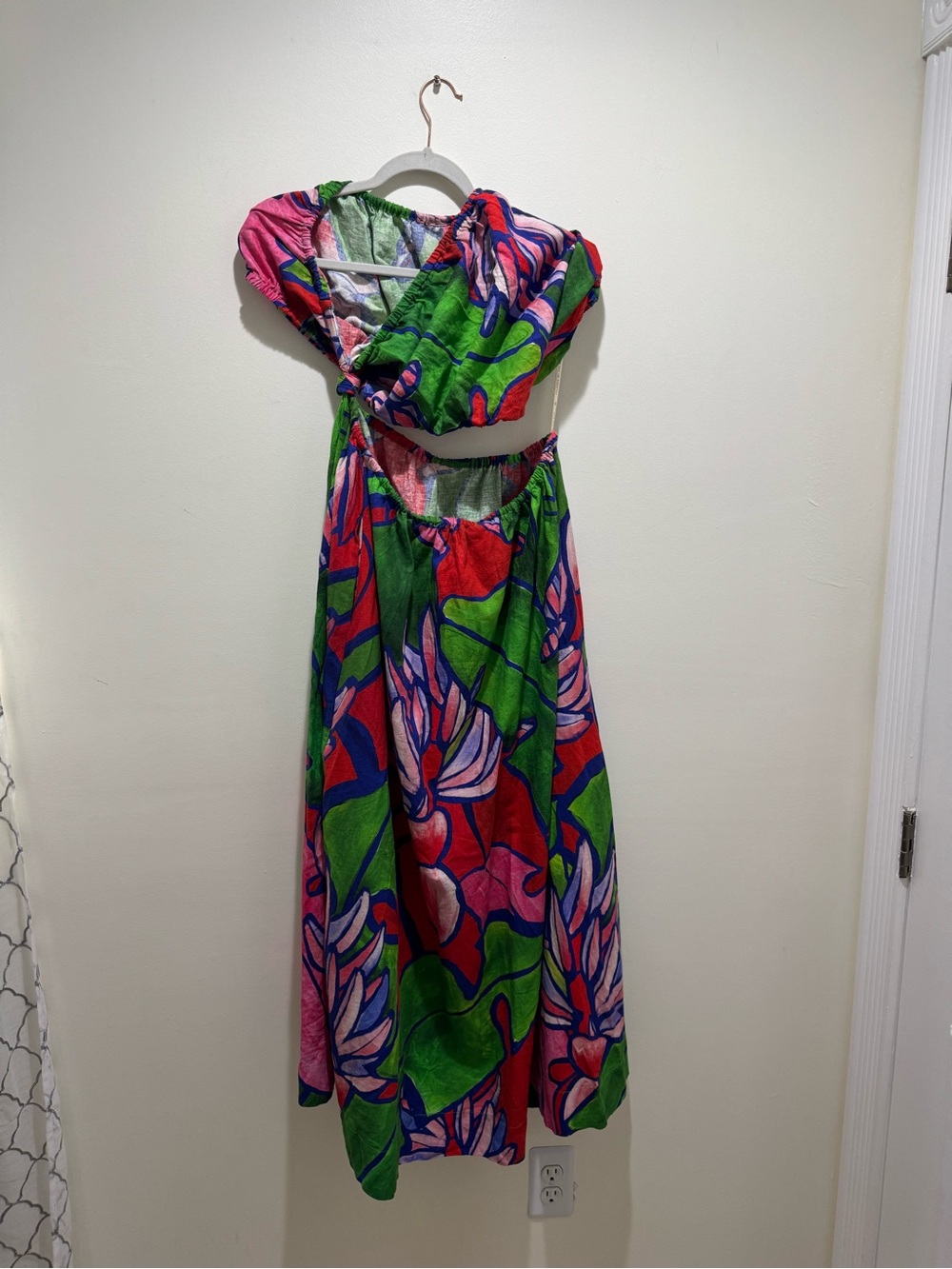 Farm Rio One Shoulder Open Waist Tropical Bunch Midi Dress Linen Blend Size M - Picture 5 of 13